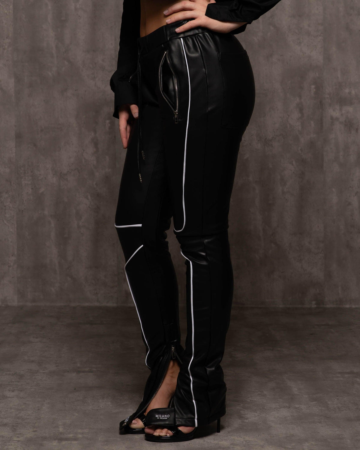 Vegan Leather Panel Pants - Milano Di Rouge
