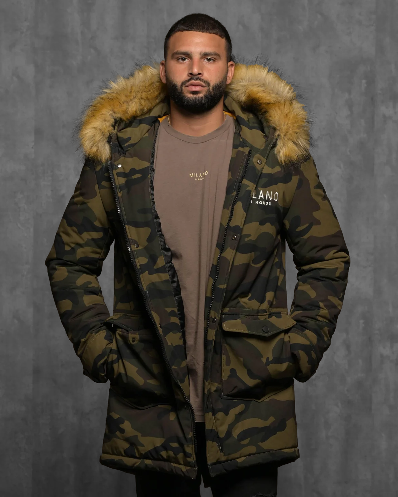 Fur Camouflage Anorak Jacket Camo Anorak Camo Fur Hooded Coat Camo
