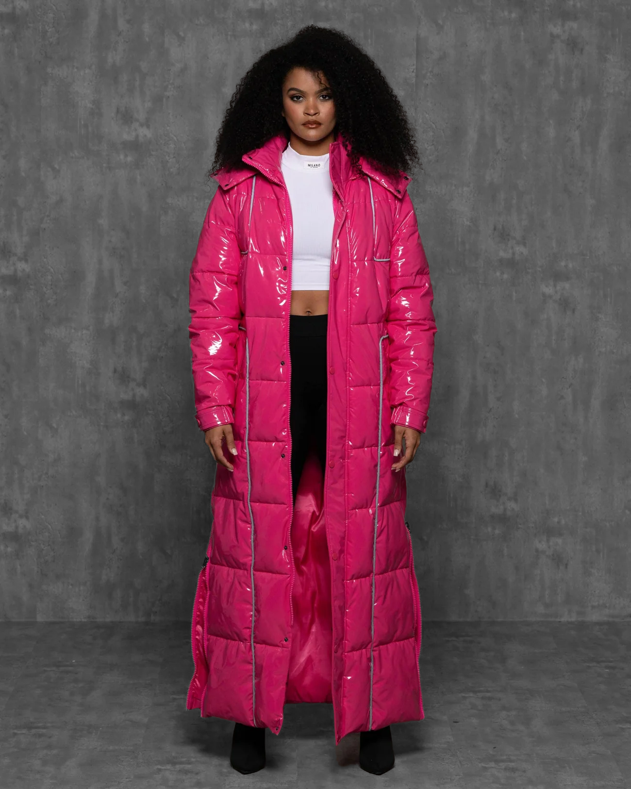 Long puffer coat pink hotsell