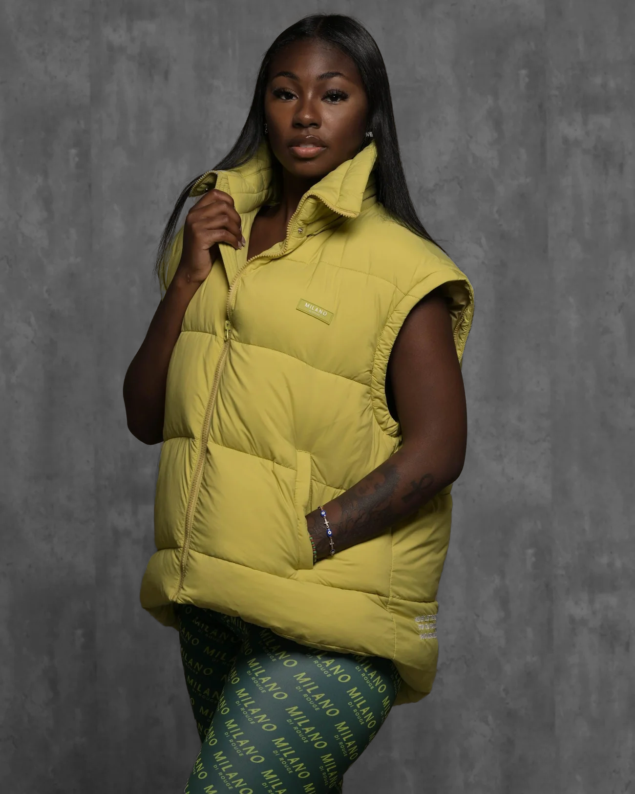 Yellow top puffer coat