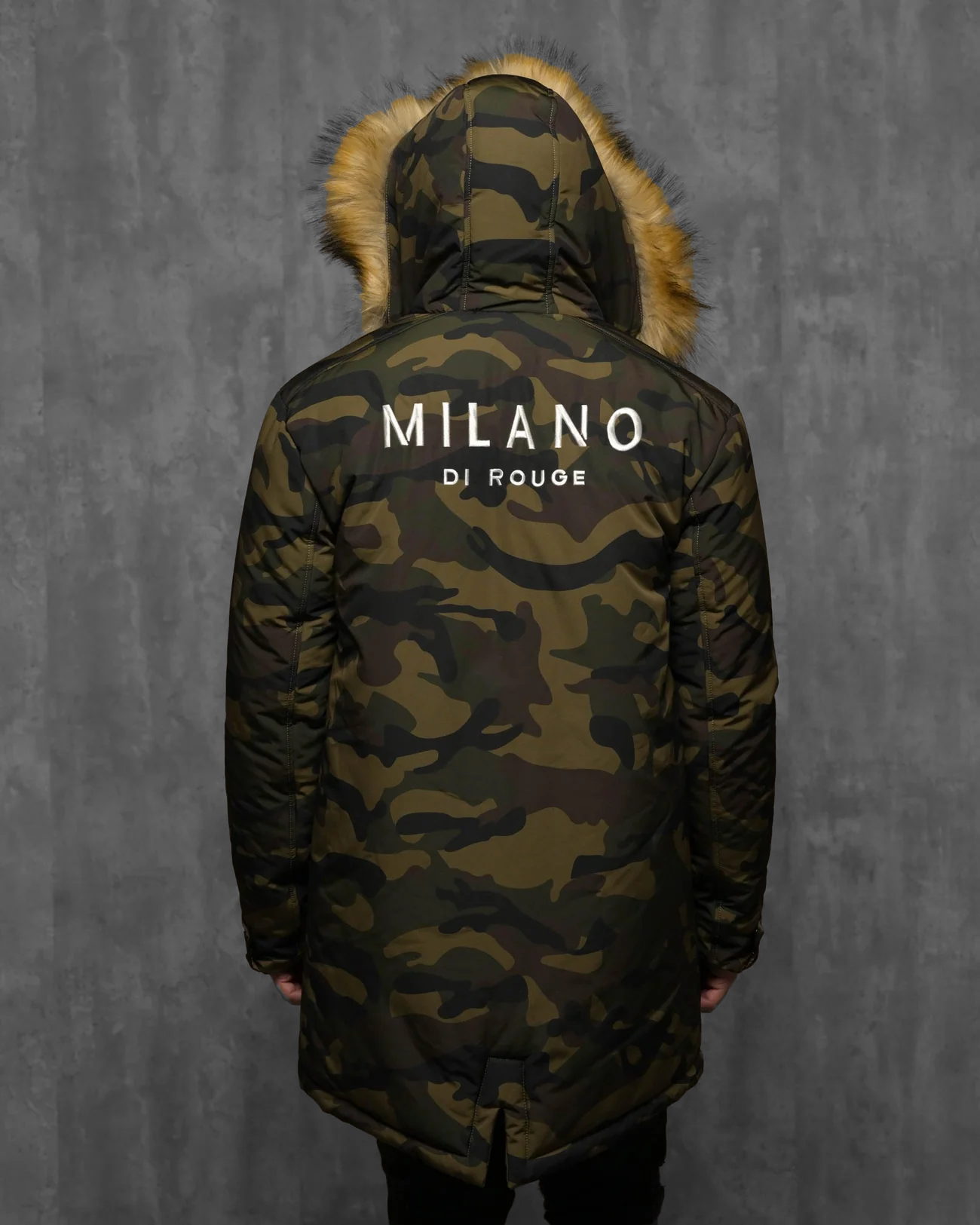 Camo coat with fur hood sales